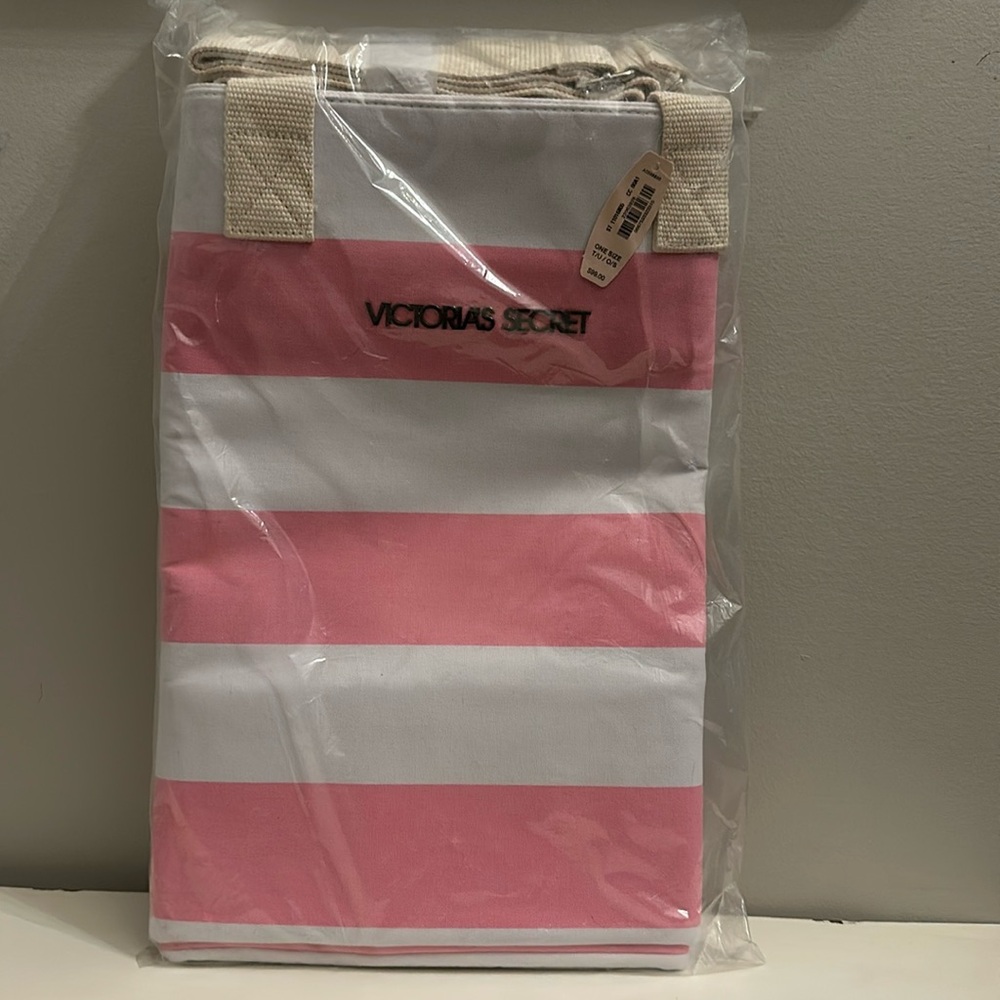 Victoria's Secret XL Weekender Style Bag Pink & White Stripping Brand New Sealed
